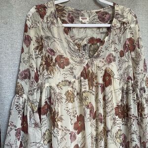 Mossimo Maxi Dress Womens S Cream Floral Cottagecore Boho Prairie Sheer Hi Lo